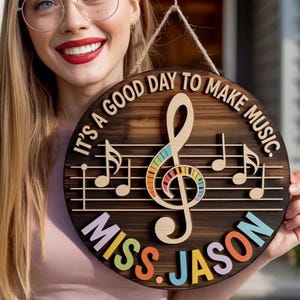 Personalized Music Teacher Door Sign, Music Education Sign, Teacher Door Hanger, Piano Teacher Gift, Music Name Sign, Teacher Gift