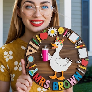Customized Goose Door Sign, Classroom Door Hanger, Goose Door Hanger, Welcome Door Sign, Goose Signs, Gift for Teachers