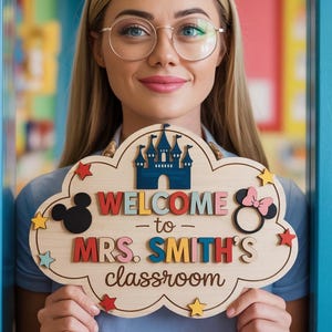 Personalized Disney Classroom Door Sign, Disney Teacher Sign, Disneyland Classroom Sign, Mickey Teacher Sign, New Teacher Gift
