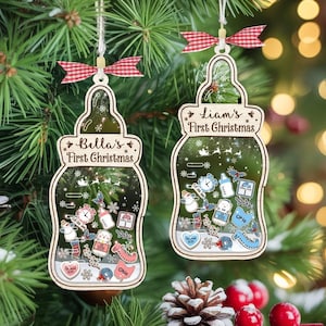 Baby&#39;s First Christmas Shaker Ornament, Personalized Newborn Keepsake, Baby Bottle Ornament, New Baby Gift, Baby Shakers Ornament
