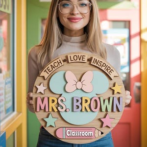 Personalized Minnie Teacher Door Sign, Disney Classroom Welcome Sign, Disney Teacher Gift, Teacher Appreciation Gift, Classroom Decor