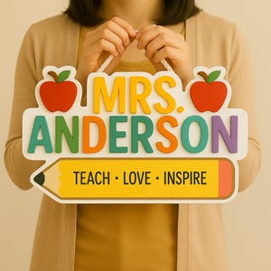 Personalized 3D Teacher Door Sign, Teachers Door Hanger, Pencil Door Sign, Teacher Name Sign, Back to School Teacher Gift