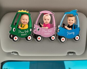 Drive Safe Daddy Car Visor Clip, Custom Kids Face Visor Clip, Baby Face Car Visor, Father&#39;s Day Gift, Dad Car Visor Clip