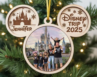 Gepersonaliseerde Disney Trip 2025-ornament, Mickey Ears-ornament, Disney-kerstornament, familiekerstornament, kerstboomdecoratie
