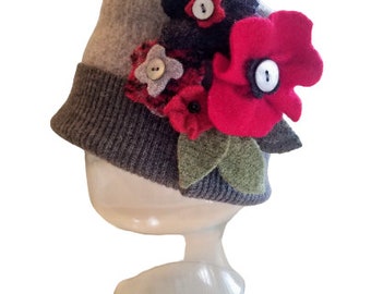 PRE-SEASON SALE Fancy Wool Hat | One of a Kind | Handmade | Recycled Wool Hat | Dress Up | Dress Hat | Fancy Hat | Flower Girl Hat