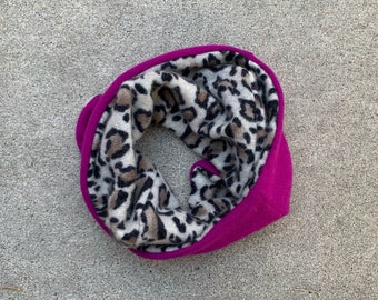 Reversible | Animal Print and Hot Pink Magenta | Cashmere Scarf | Recycled Cashmere Scarf | Birthday Gift | Fall | Winter | Luxurious |