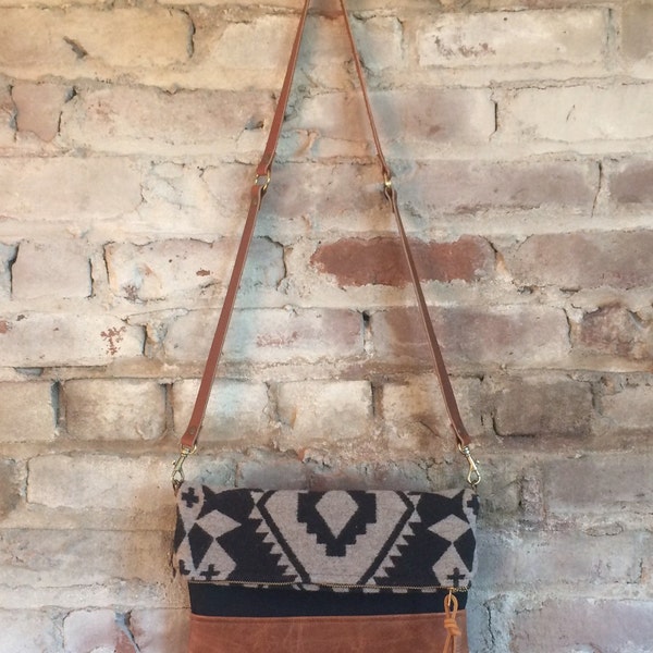 wool and leather cross-body purse