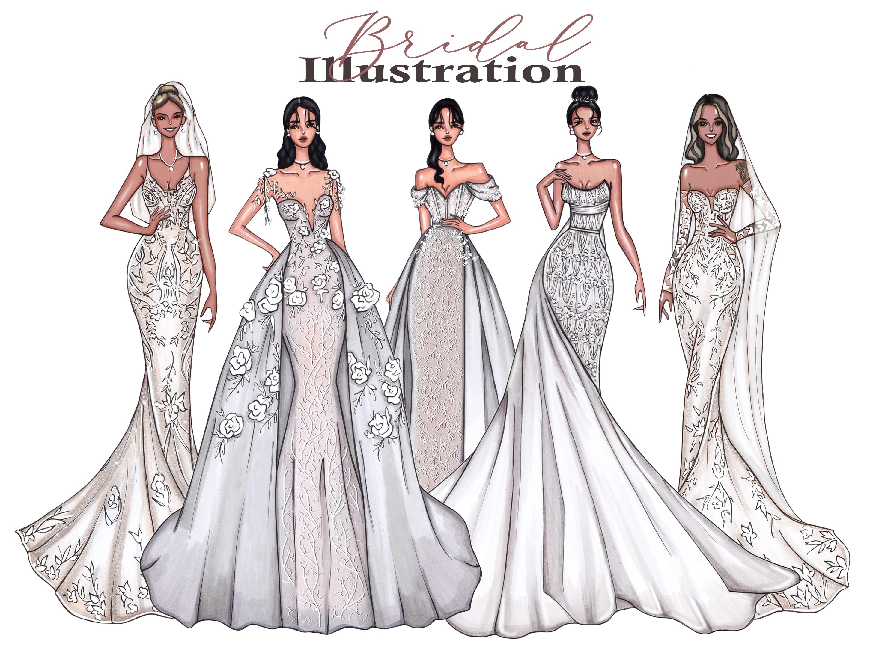 Bridal Fashion Illustration, Custom Bridal Portrait, Personalized  Illustration, Wedding Illustration, Fashion Sketch, Bridal Dress - Etsy