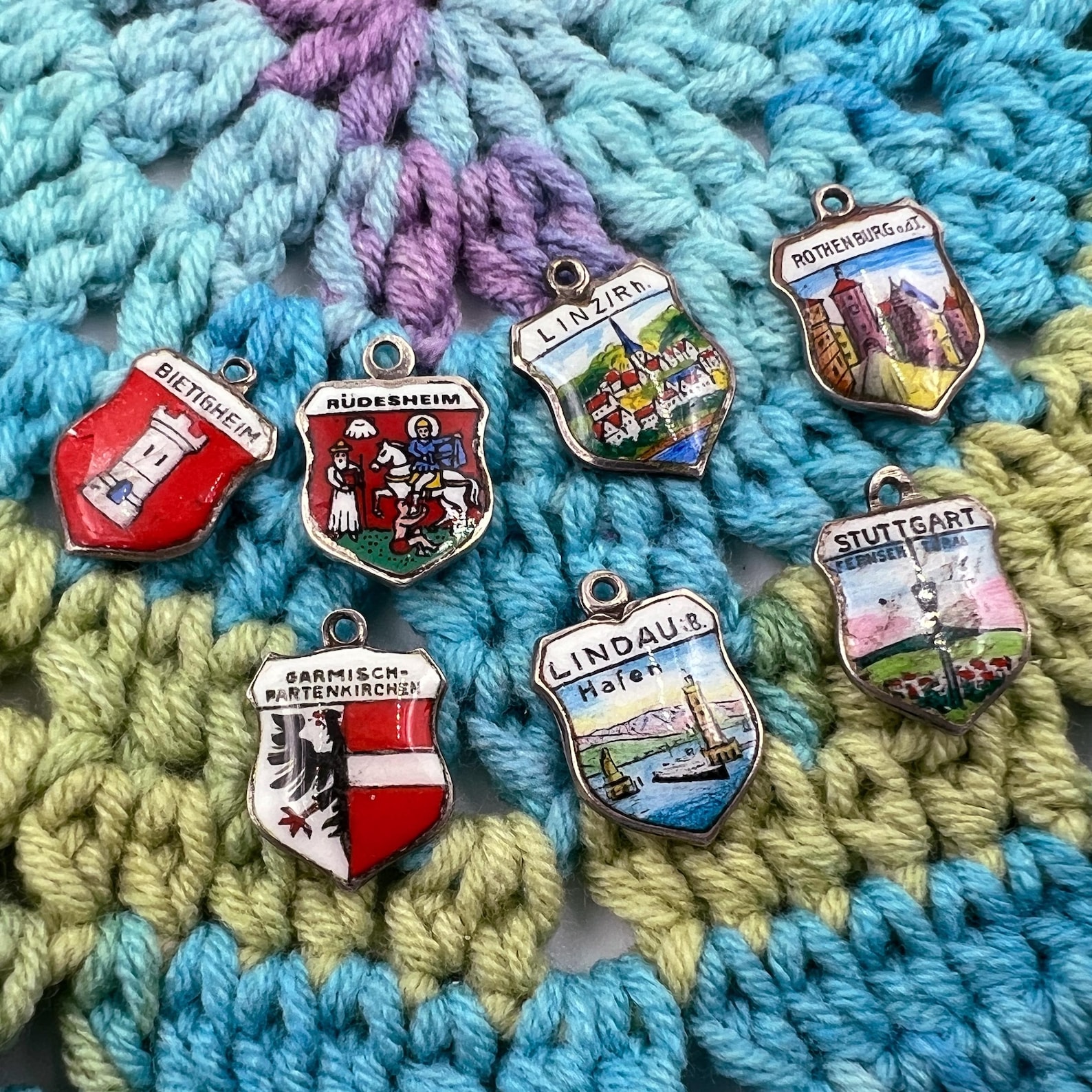 1950s Travel Shield Charms German Towns / Landmarks All with Enamel All Solid Vintage Silver Either 925 Sterling or 800 European CHOICE OF 7