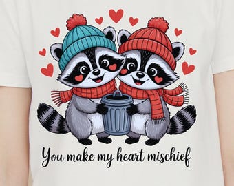 Raccoon Couple Valentine PNG, Kawaii Animal Clipart (Digital Download)