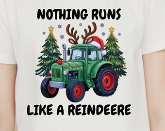Funny Christmas Tractor PNG, Reindeer Antlers, Farm Xmas Clipart (Digital Download)