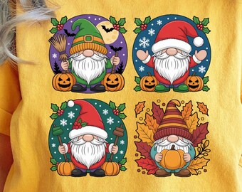 Vakantiekabouter PNG-bundel: Halloween, Kerstmis, herfst clipart (digitale download)
