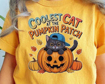 Cat Pumpkin Patch PNG, Halloween Autumn Artwork (Digital Download)