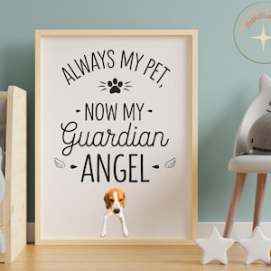 Always My Pet, Now My Guardian Angel - Pet Loss Sympathy Card, Digital Download, Pet Memorial Printable Wall Art, Pet Loss Quote