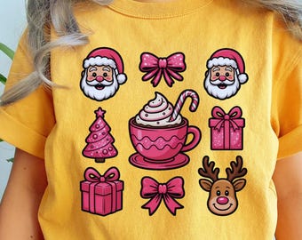 Pink Christmas Clipart Bundle: Santa, Reindeer, Gifts (Digital Download PNGs)