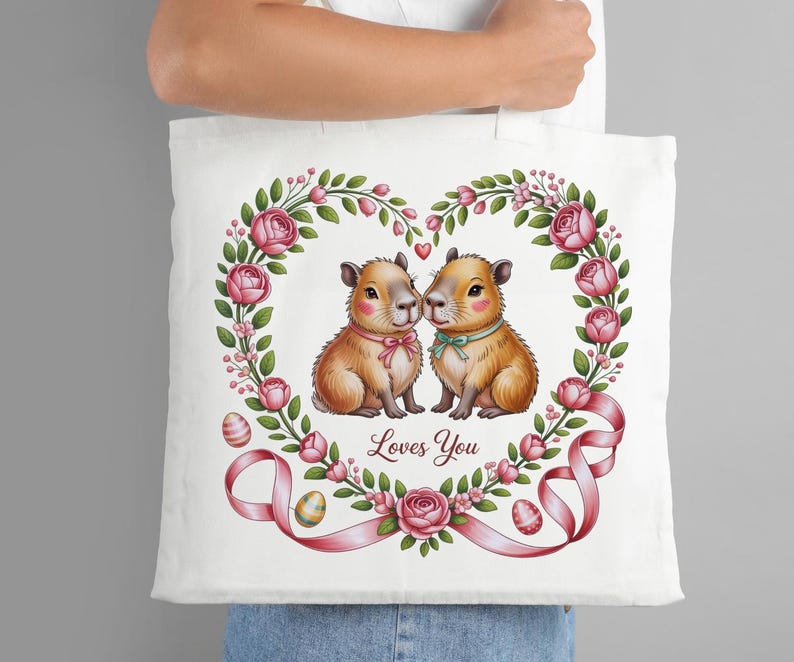 Capybara Couple PNG, Floral Heart Wreath, Valentine Clipart (digital ...