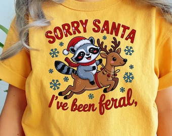 Funny Christmas Raccoon PNG: Sorry Santa, Feral Holiday Clipart (Digital Download)