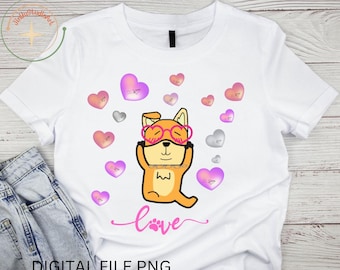 Valentine Dog PNG: Heart Glasses, Dog Lover Gift (Digital Download)