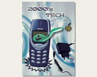 2000's Tech Poster, Retro Cell Phone Art, Matte Paper