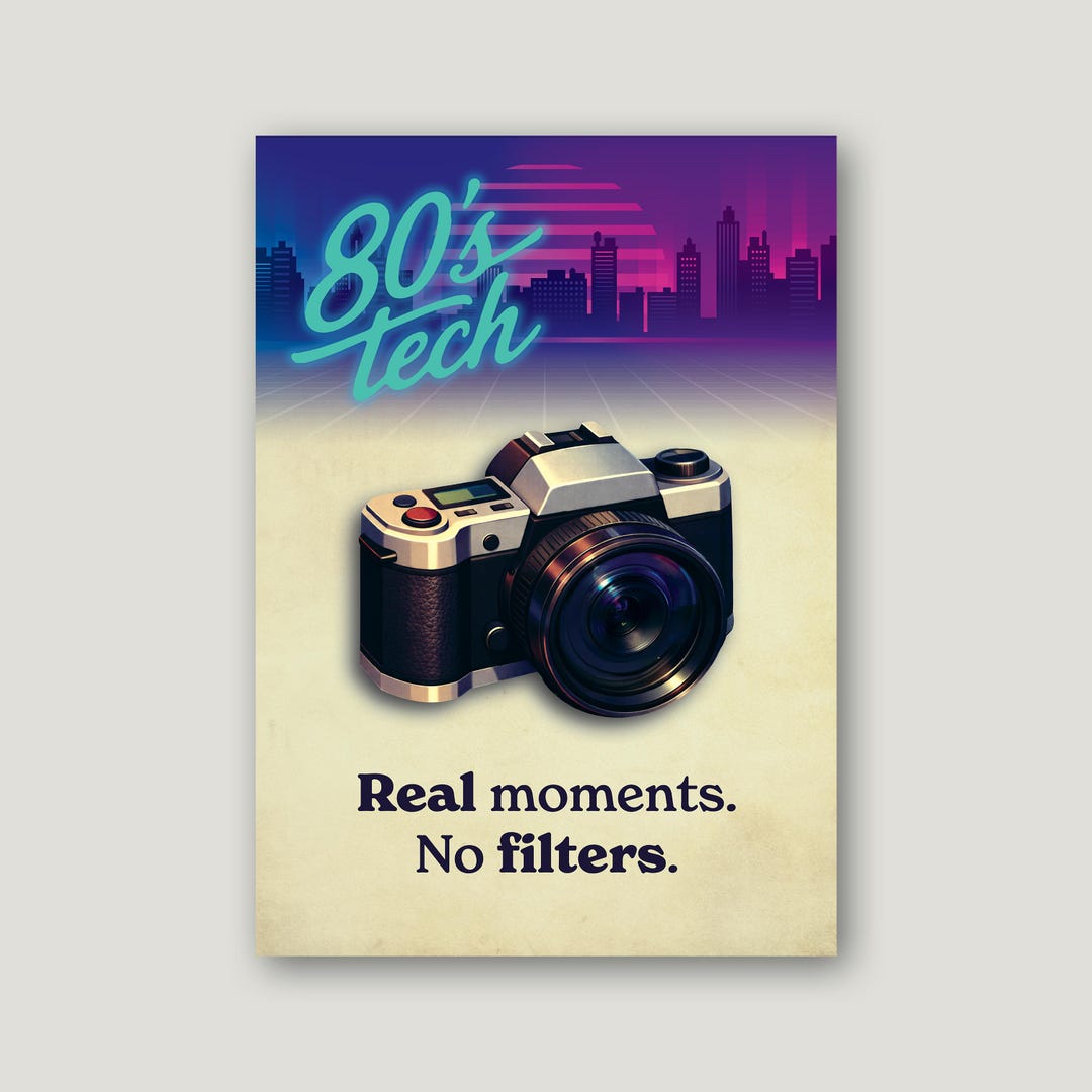 1980s Tech Camera Poster, Matte Print, Retro Neon Cityscape - Etsy