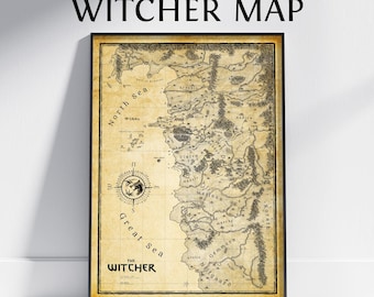 Mapa del mundo de The Witcher: Impresión de los Reinos del Norte, el continente, póster de arte mural de The Witcher