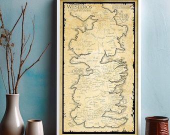 Póster del mapa de Poniente: Canción de hielo y fuego, Arte mural de Juego de Tronos