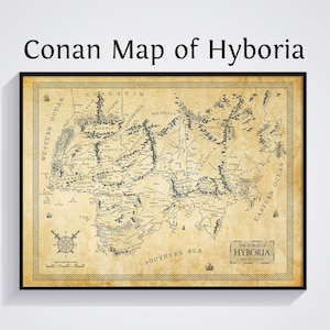 Impression carte Conan d&#39;Hyboria : affiche d&#39;art fantastique de Robert E. Howard, époque Hyboria