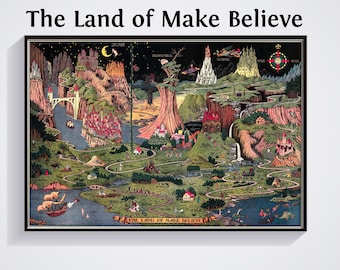 Póster del mapa de la Tierra de la Fantasía: Impresión artística de fantasía de Jaro Hess de la década de 1930