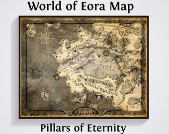 Impresión del mapa de los Pilares de la Eternidad: Eora World, arte mural para sala de juegos