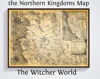 Impresión del mapa del mundo de The Witcher: Póster artístico de los Reinos del Norte, Geralt de Rivia