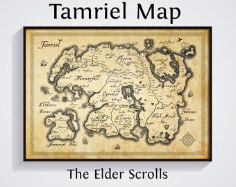 Impresión del mapa de Tamriel: póster de Elder Scrolls Skyrim, decoración para sala de juegos