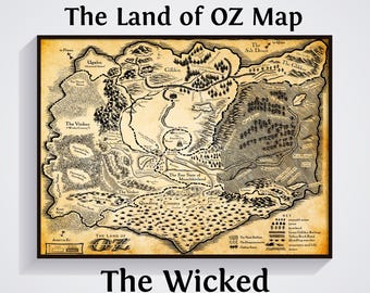 Póster de El Malvado, Impresión del Mapa del Mago de Oz: Arte Fantástico de Ciudad Esmeralda