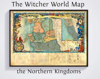 Póster del mapa de The Witcher: Reinos del Norte, Mapa del continente, Geralt de Rivia