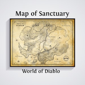 Póster del mapa mundial del Santuario de Diablo: Impresión artística de fantasía para jugadores
