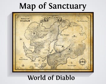 Póster del mapa mundial del Santuario de Diablo: Impresión artística de fantasía para jugadores