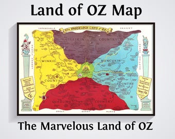 Impresión del mapa de la Tierra de Oz, L. Frank Baum, regalo de fantasía y libros