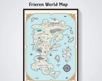 Frieren Poster, Map inspired by fantasy world Frieren Beyond Journey's End, Wall Art, Anime Home Decor, Manga Print