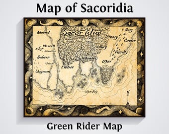 Impresión del mapa de Sacoridia: Póster del Jinete Verde, Arte mural de fantasía