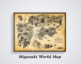 Miyazaki World Map Anime Print, Japanese Anime Poster, Ghibli Map Poster, Wall Art, The World of Miyazaki, Room Decor, Fantasy Anime Gift