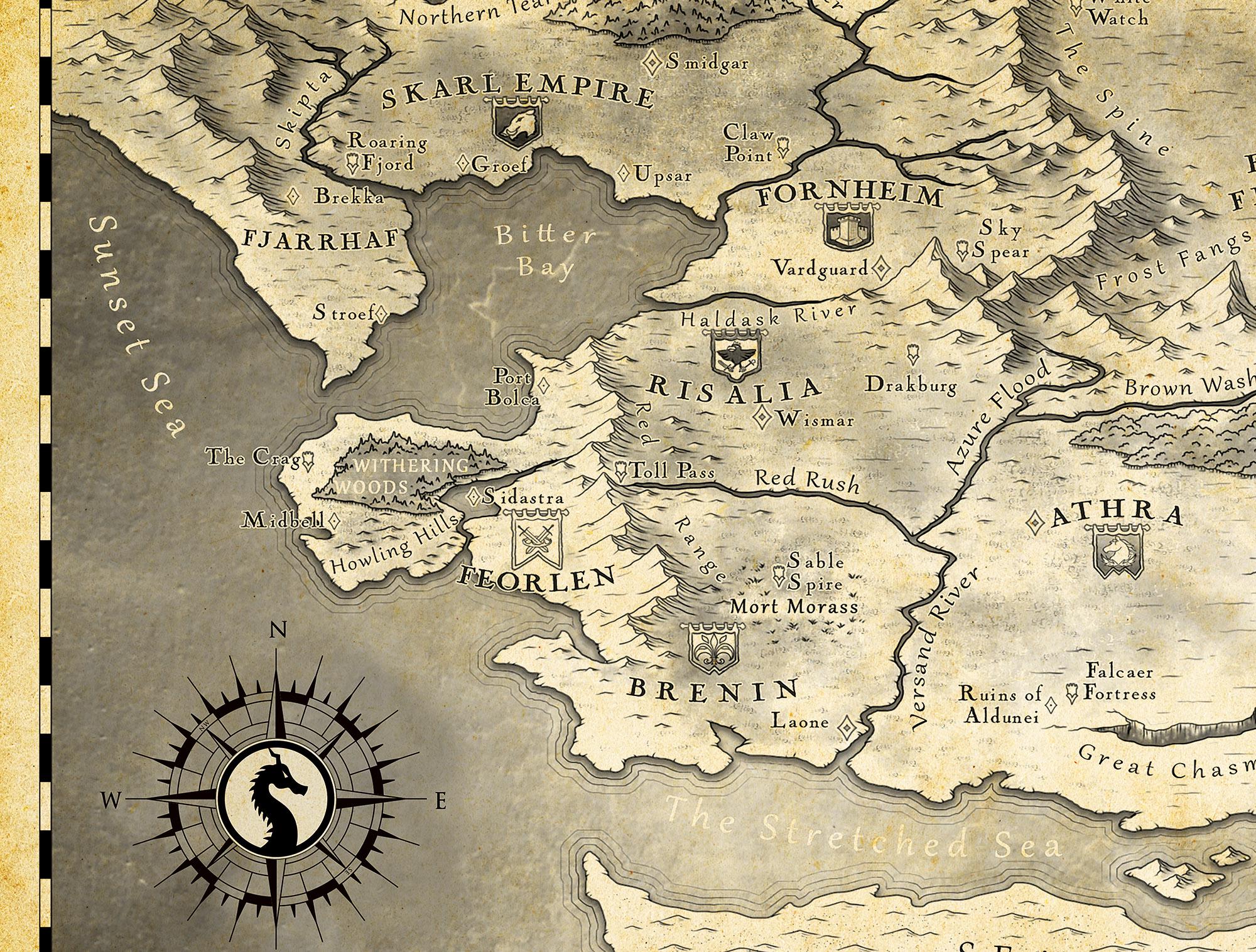 Dragonbane Ridermount Map Dragon Rider World Map, Ascendant Print: Songs of Chaos Poster, Wall ...