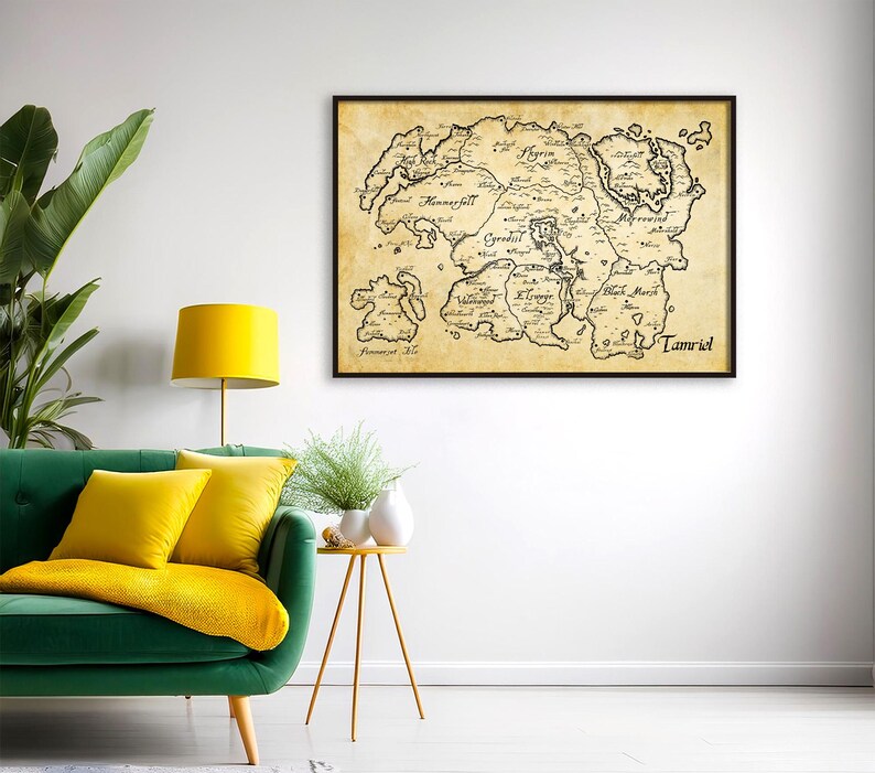 Tamriel Map Print The Elder Scrolls Skyrim Poster Tes T Etsy 