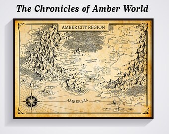 The Chronicles of Amber World Map Poster, Amber City Regional Map, Zelazny Inspired Print, Book Lover Room Decor, Bookish Gift, Fantasy Art