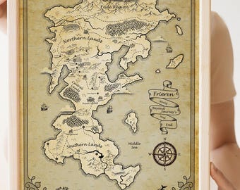 Fantasy Frieren-wereldkaart geïnspireerd op Frieren Beyond Journey's End, anime-muurkunstposter, mangaprint, anime-huisdecoratie