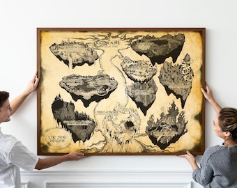 Póster de mapa de la mitología nórdica: Yggdrasil, Nueve Reinos de Asgard