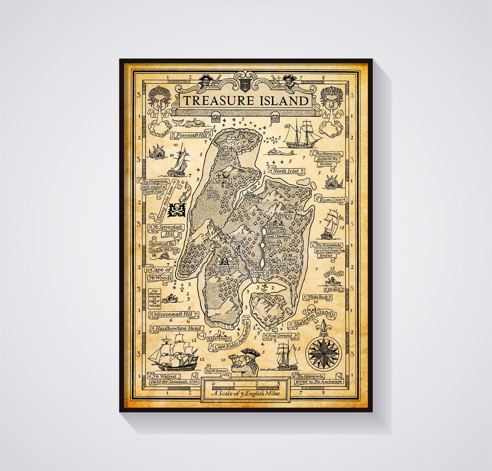 Treasure Island Map Poster: Robert Louis Stevenson, Pirate Decor