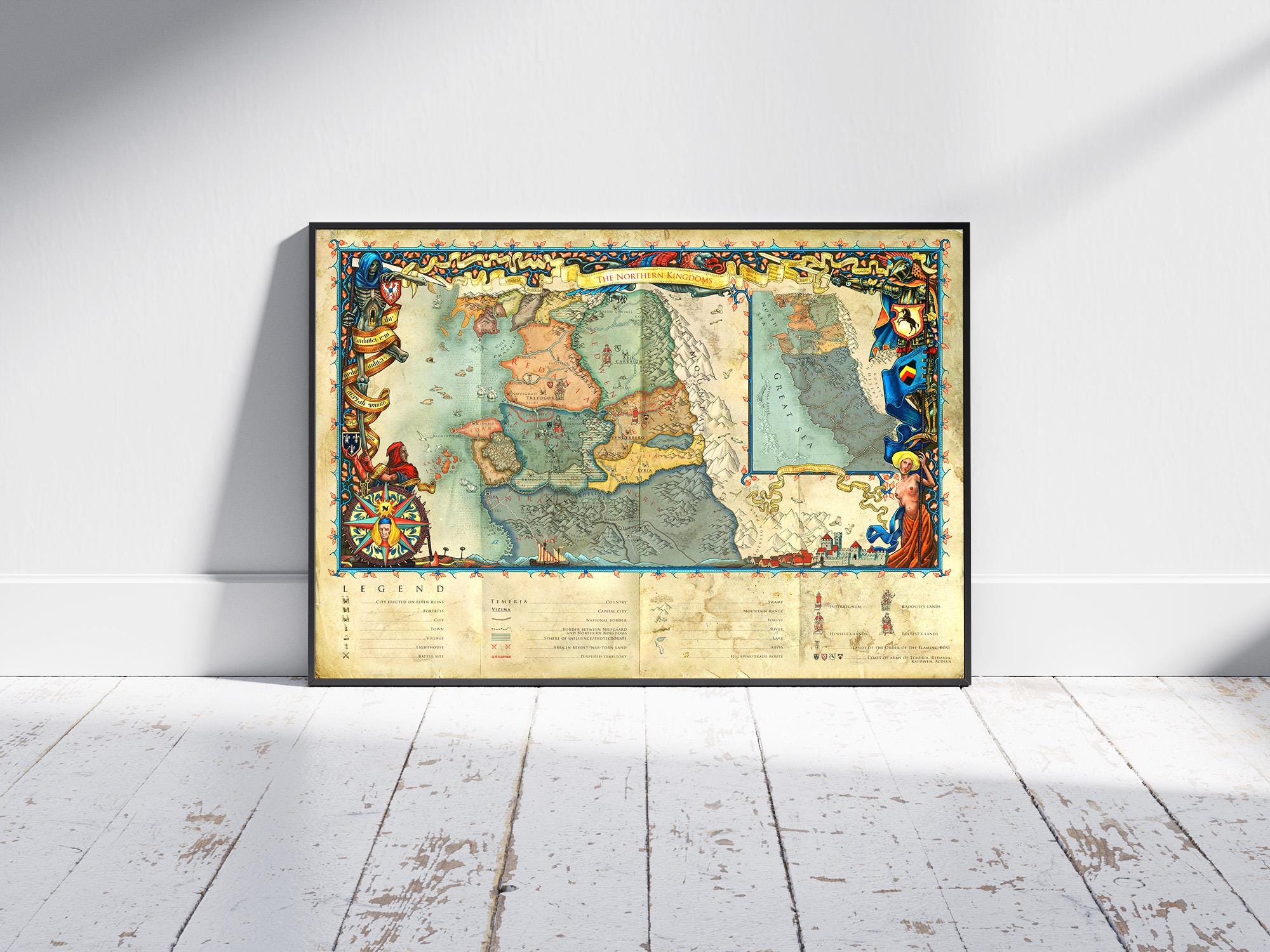 The Witcher Map Poster: Northern Kingdoms, Continent Map, Geralt of ...
