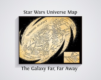 Póster del mapa de la galaxia de Star Wars: decoración de ciencia ficción, impresión artística de fantasía