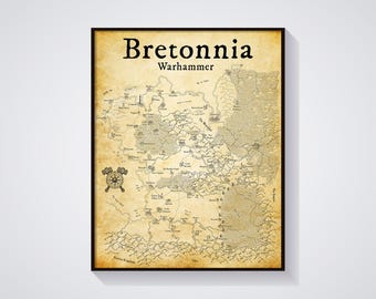 Warhammer - Bretonnia Map, Fantasy Poster, Kingdom of Bretonnia, Land of Chivalry Map, Warhammer World Art, Game Room Decor, Warhammer Gift