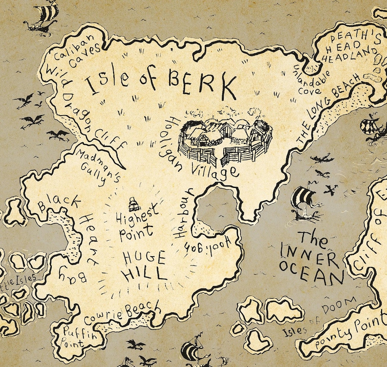 Isle of Berk Map Print: How to Train Your Dragon World Map Poster - Etsy UK