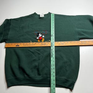Vintage Disney Mickey Mouse Sweatshirt Forest Green Embroidered Crewneck Large zdjęcie 3